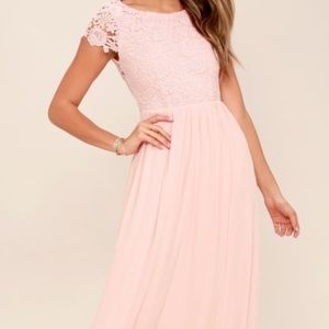 Blush Pink Lace Maxi Prom Dress, open back